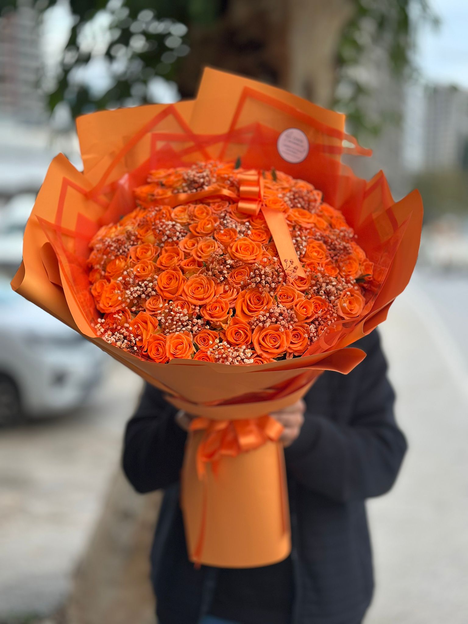 100 Adet Turuncu Gül Buketi